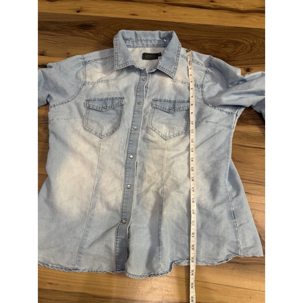 Cavalini Light Wash Denim Snap Button Western Shirt Womens XL Y2K Chambray Rodeo - Picture 8 of 9